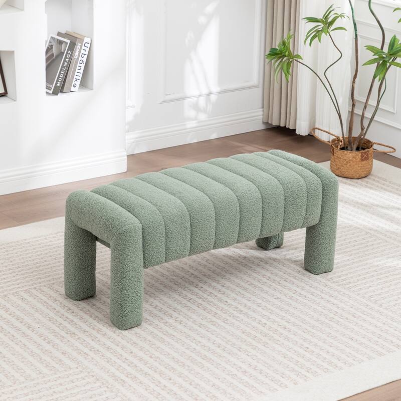 SEYNAR Modern Glam Teddy Velvet Fabric Rectangle Ottoman - Green