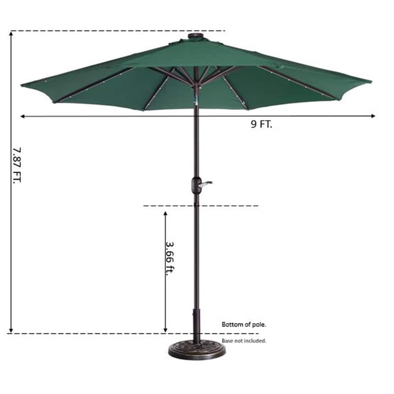 9' LED Lighted Outdoor Patio Umbrella with 8 Steel Ribs and Push ButtoTilt, Solar Powered by Villacera Forest Green