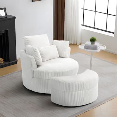 Modern Corduroy Swivel Chair with Ottoman