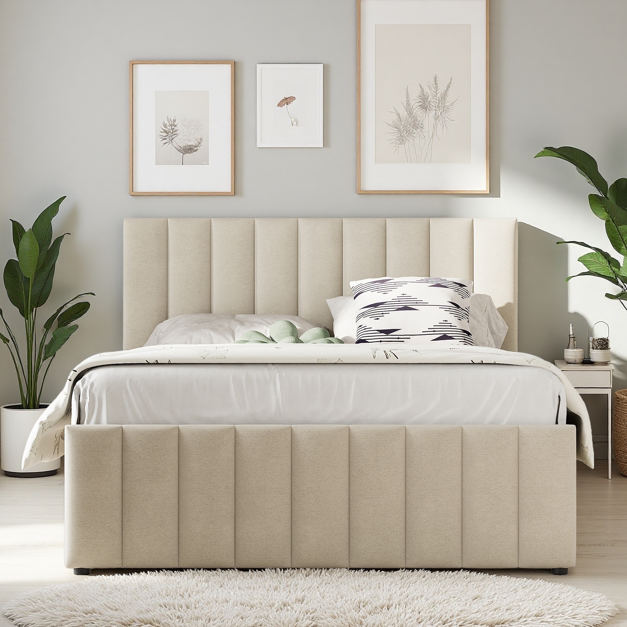 Upholstered Platform Bed with Trundle and 3 Drawers