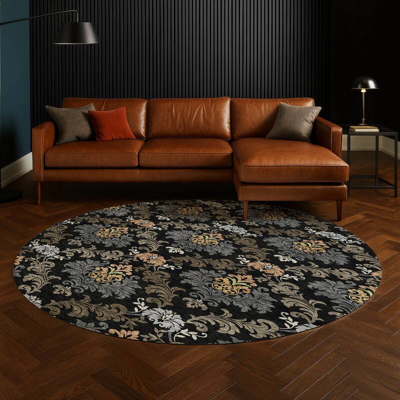 Machine Washable Indoor/ Outdoor Damask Patna Chantille Rug