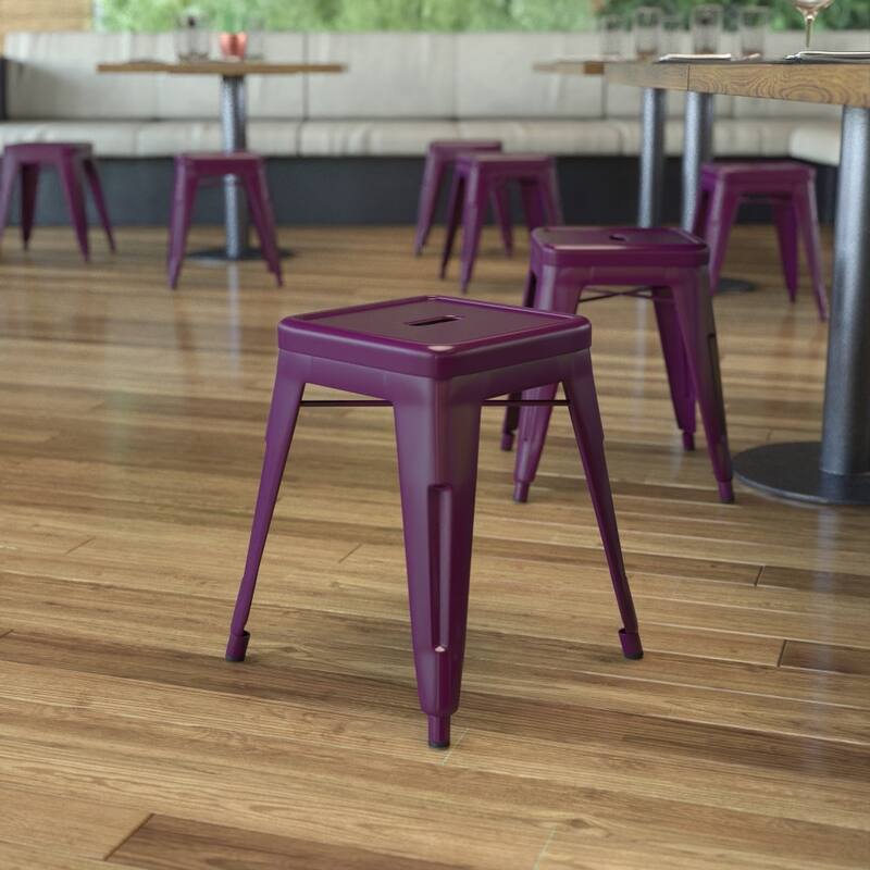 18 Inch Table Height Indoor Stackable Metal Dining Stool-Set of 4 - Purple