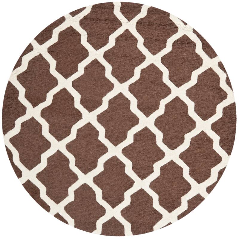 SAFAVIEH Handmade Cambridge Eirny Moroccan Trellis Wool Rug - 4' Round - Dark Brown/Ivory