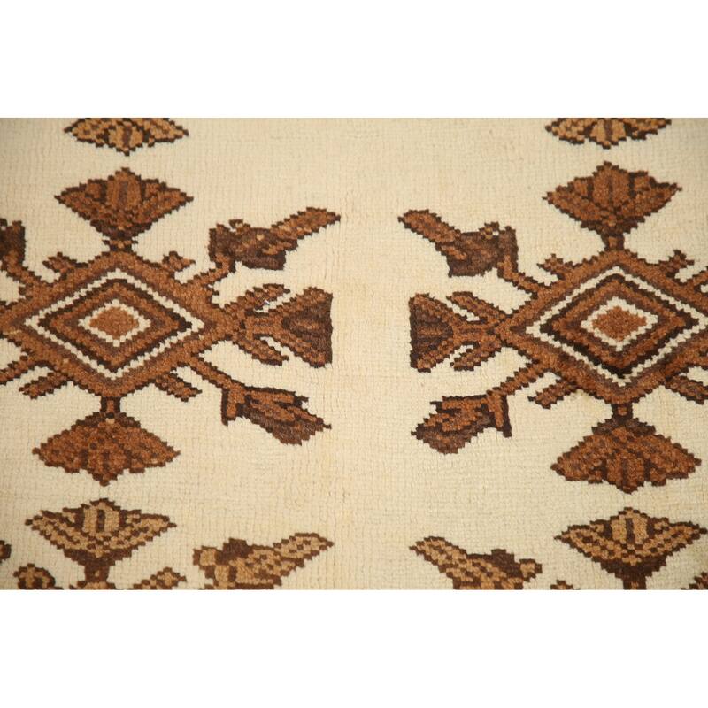 Hand Knotted Oriental 100% Wool Carpet Traditional Geometric Beige & Ivories Balouch Runner Rug - 6' 8'' X 3' 4''