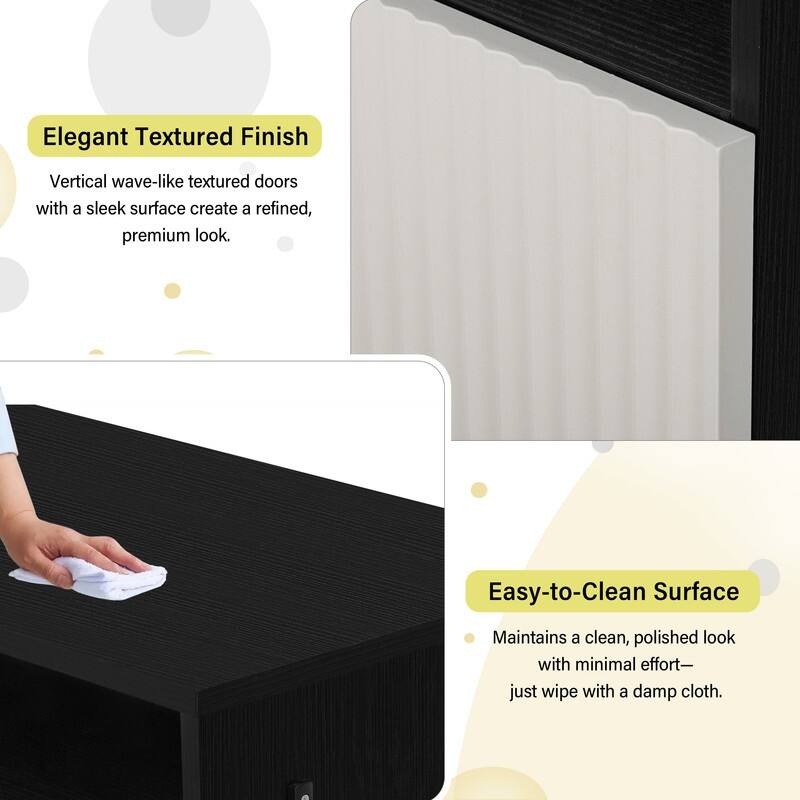 Entryway Bench Cabinet With Cushion, 2 Doors and 3-Tier Adjustable Shelves for Entryway Organization