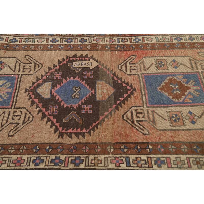 Tribal Ardebil Persian Vintage Runner Rug Handmade Orange Wool Carpet - 3'7" x 13'1"
