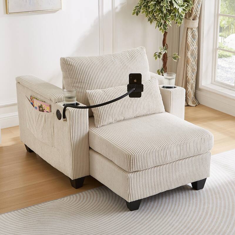 Corduroy Sofa Bed with USB Port