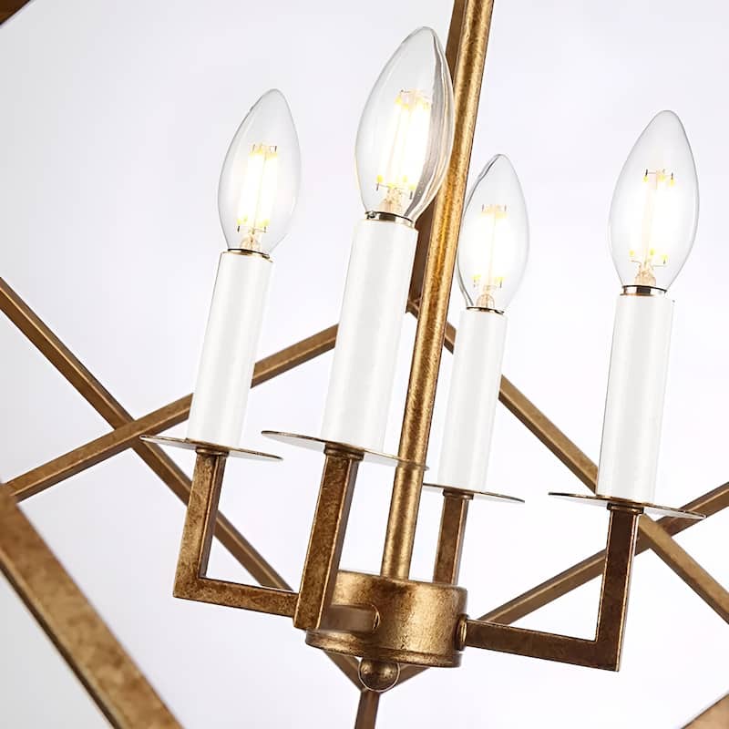 26" Steel Cage Medium Size Adjustable Lantern Iron Art Design Candle-Style Chandelier Pendant Lamp