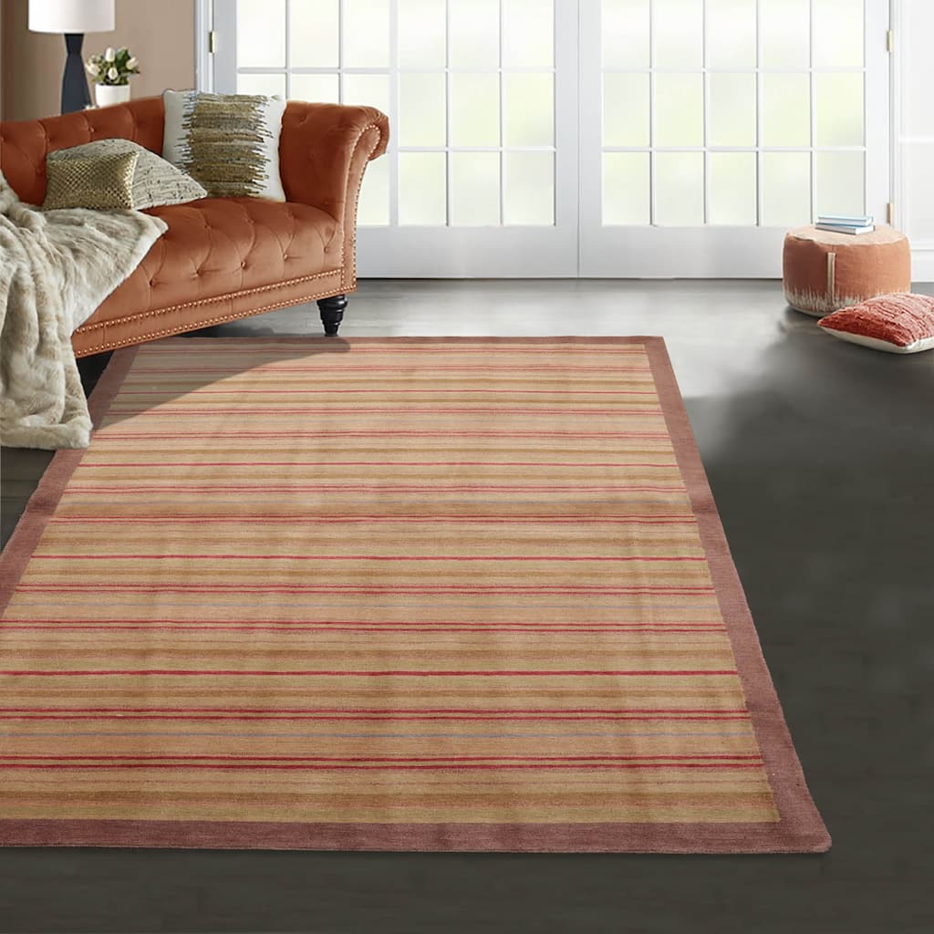 Hand Knotted Tibetan Sage Striped 100% Wool Modern Oriental Area Rug - 4' x 6'