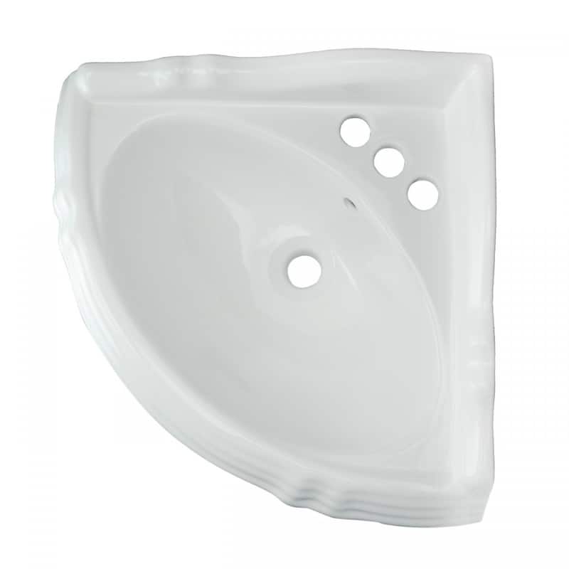 Sheffield Corner Pedestal Sinks 26" Wide White Porcelain Bathroom SINK ONLY with 4" Centerset Faucet Holes Renovators Supply