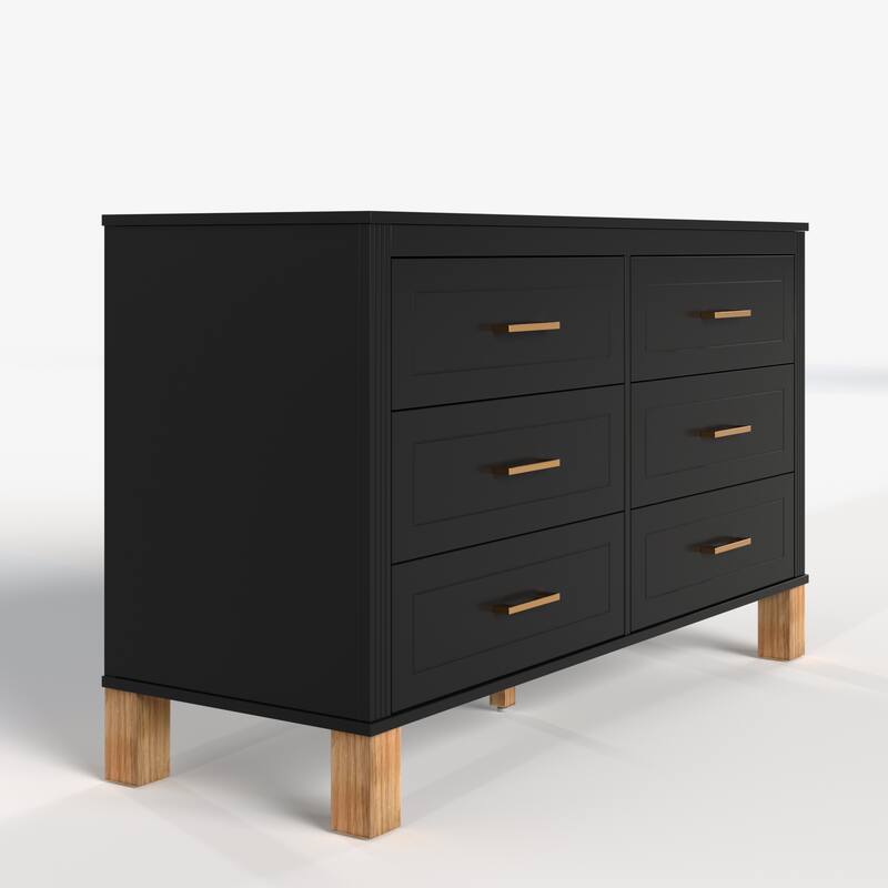 GDFStudio - Olive Haven Modern Wooden 6-Drawer Double Dresser with Solid Wood Legs