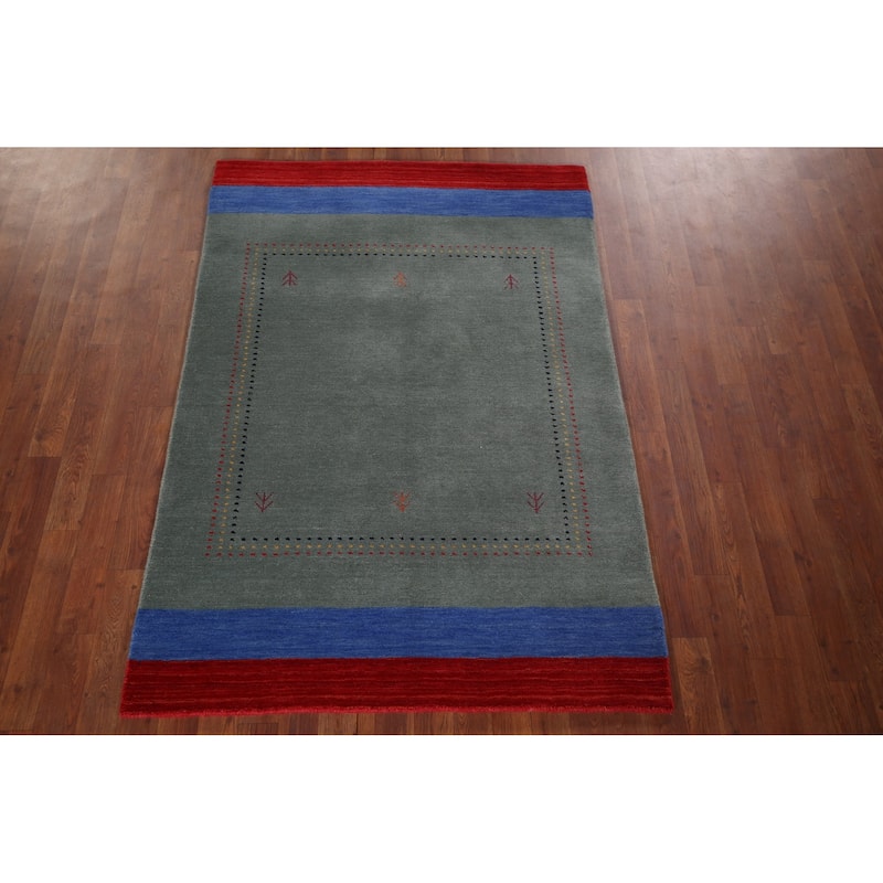 Striped Gabbeh Oriental Accent Rug Handmade Wool Carpet - 3'10"x 5'7"
