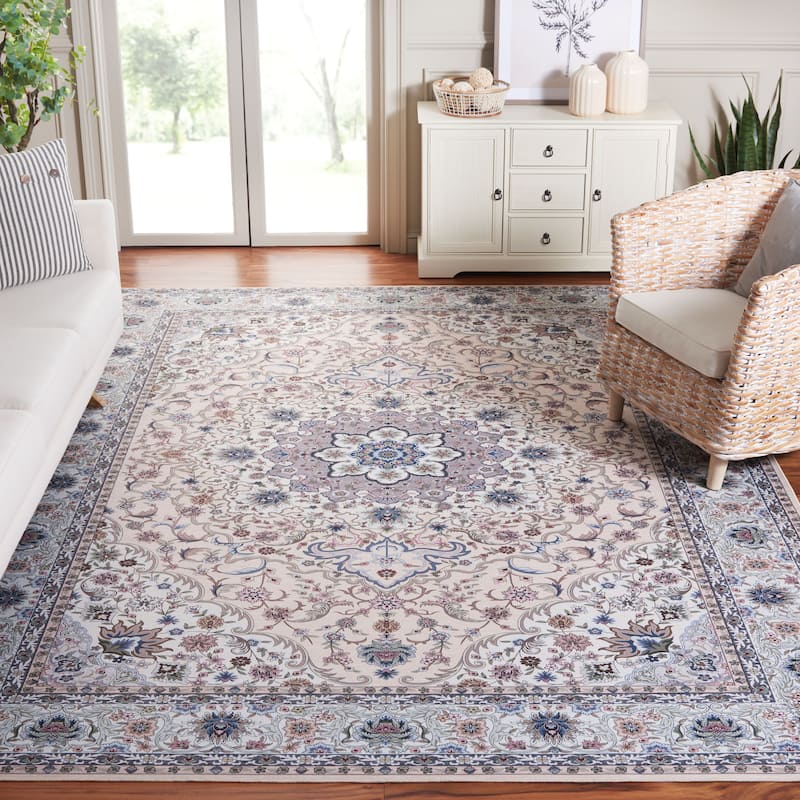 SAFAVIEH Tucson Machine Washable Slip Resistant Koidula Traditional Rug - 8' Square - Beige/Green