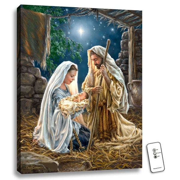 24" x 18" Beige and White Holy Family Back-lit Wall Art with Remote Control - N/A