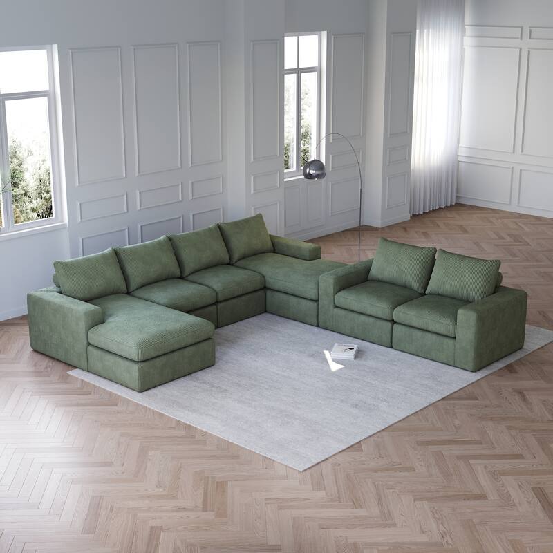 L-shaped Sectional Sofa Set of 2 Corduroy Upholstered Cloud Modular Couch with Chaise Free Combination Sectional Sofa Set