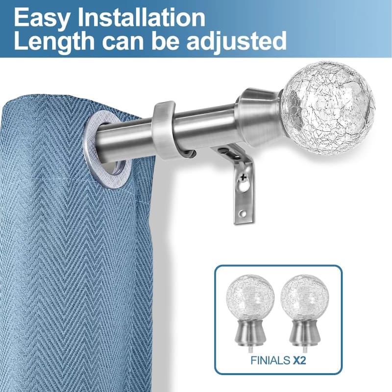 1-inch Diameter Crackle Glass Adjustable Single Drapery Curtain Rod