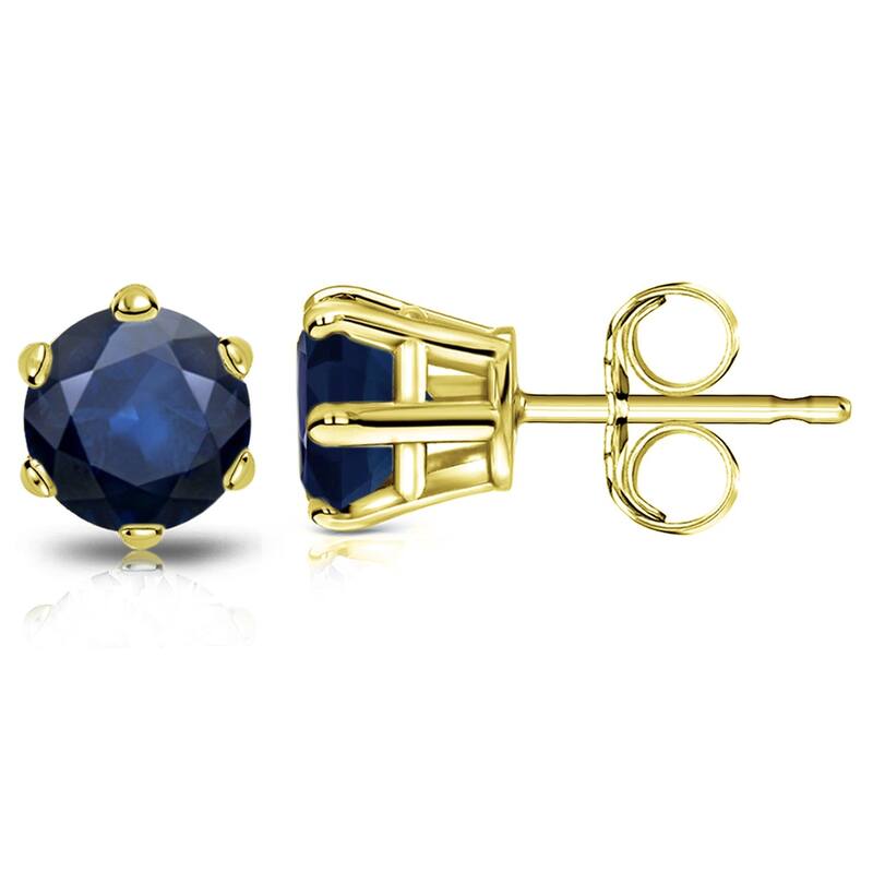 Auriya 14k Gold Round Sapphire Solitaire Stud Earrings 2ct TGW 6-Prong - Yellow