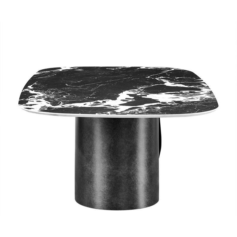 Spruce & Spring Modern Luxury Oval Ceramic Coffee Table with Black Marble Look Top and Sculptural Metal Base