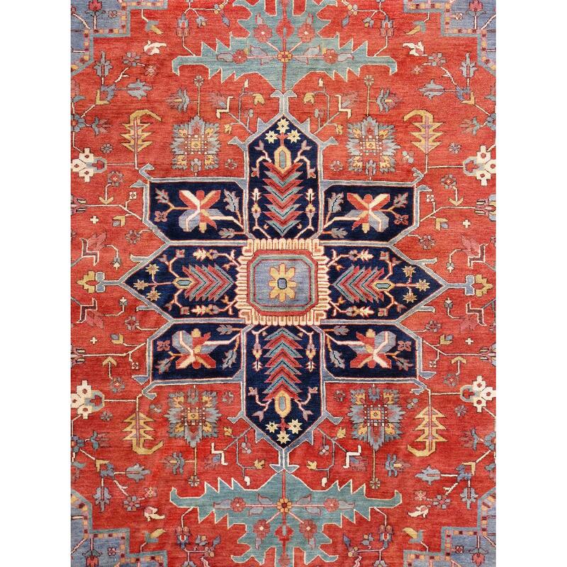 Pasargad Home Serapi Hand-Knotted Rust/Navy Wool Area Rug