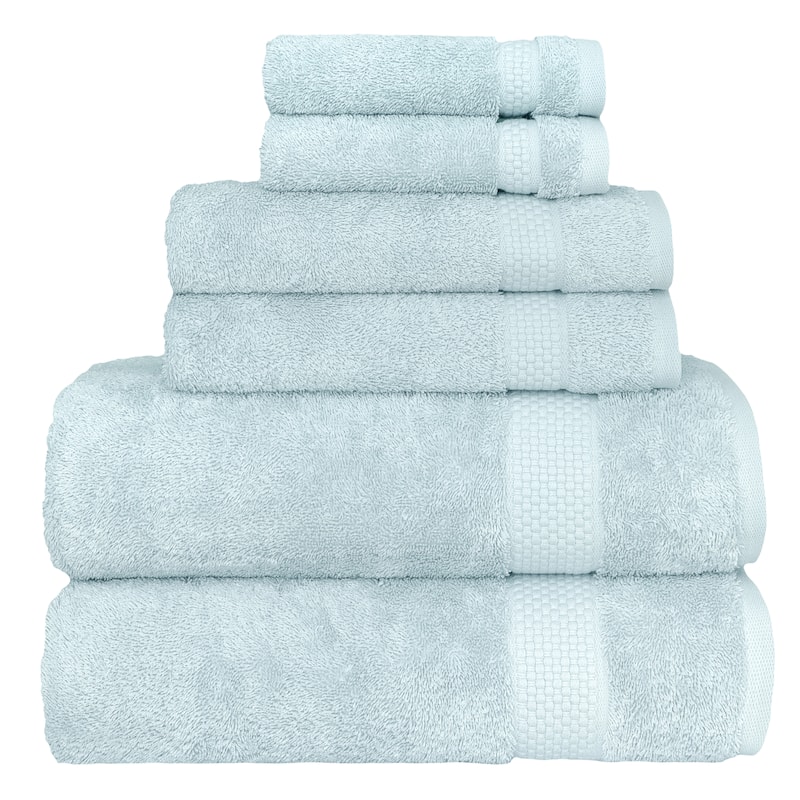 Authentic Hotel and Spa 100% Aeagean Long Staple Turkish Cotton STARLIGHT Terry 6 Piece Towel Set - Ice Blue