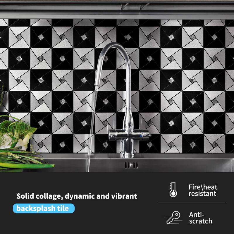 Art3d 10-Sheet Peel and Stick Backsplash Metal Mosaic Tiles for Kitchen, Aluminum Composite Tiles Stickers