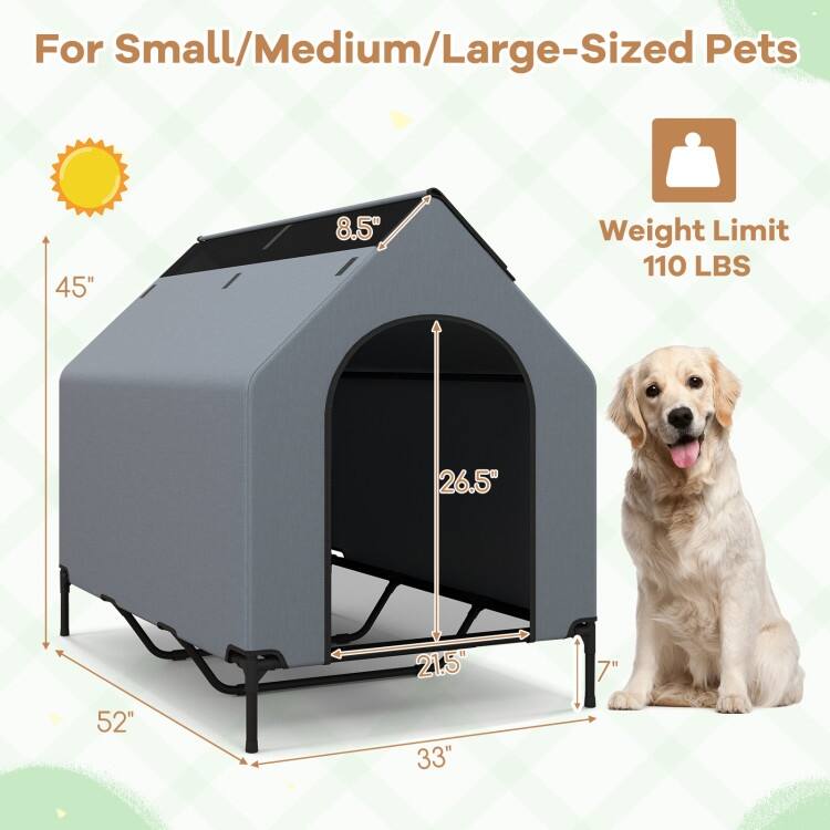 Outdoor Elevated Pet House with Ventilated Windows