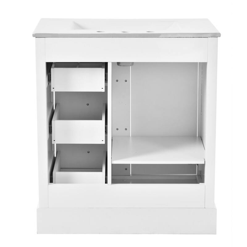 30-Inch Bathroom Vanity with Ceramic Sink, 3 Drawers and Adjustable shelves