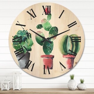 Designart 'Three Cactus In Clay Pots' Traditional Wood Wall Clock - Bed ...