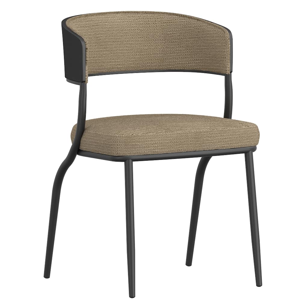 Modern Performance Fabric & Bentwood & Metal Dining Chair, Set of 4 - Dark Beige & Black