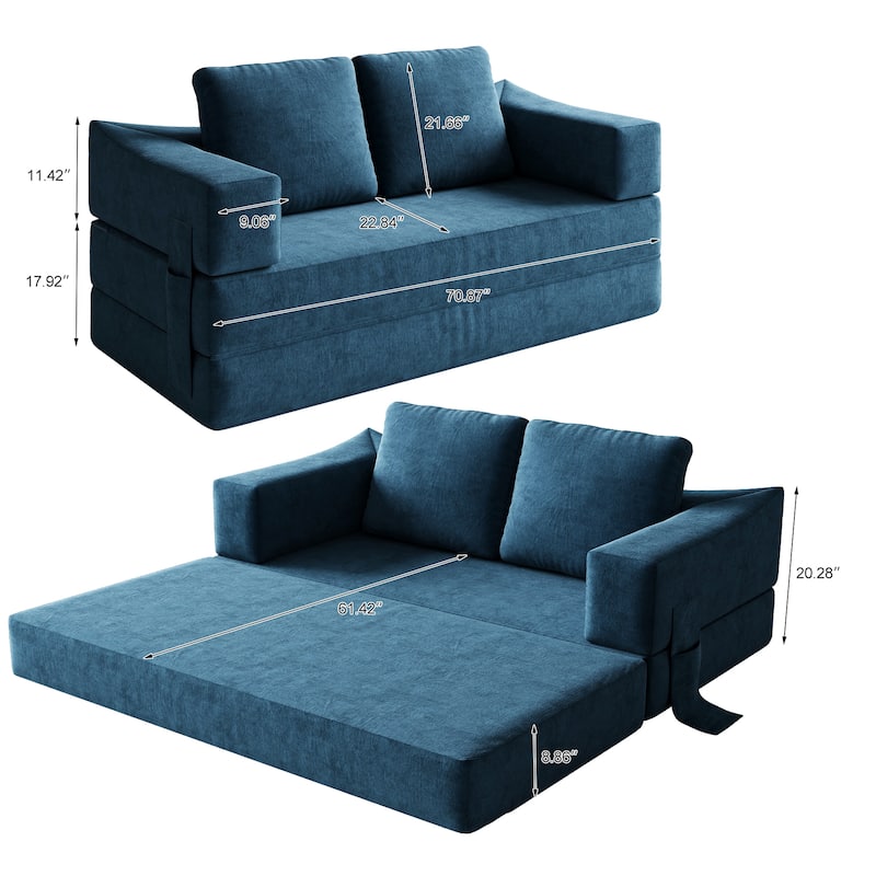 70.87" Upholstered Convertible Sleeper Sofa, Convertible Chair Floor Couch Comfy Sofa for Living Room, Bedroom, Chenille Fabric