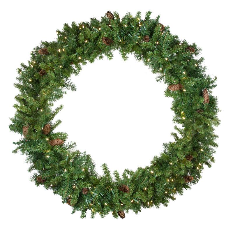 Pre-Lit LED Dakota Red Pine Artificial Christmas Wreath - 48-Inch Warm White Lights - 48"