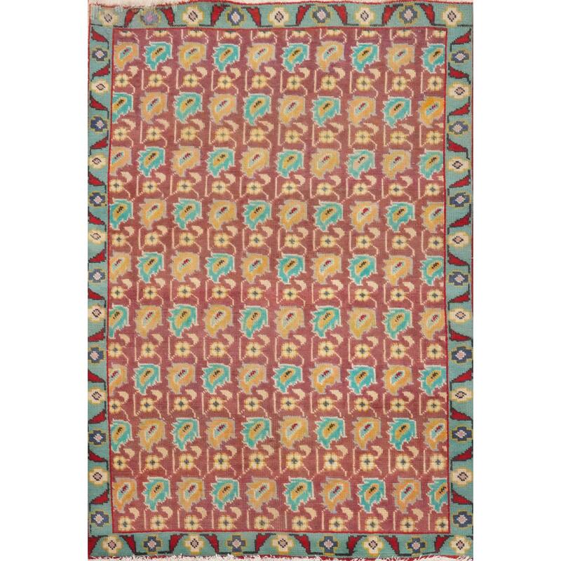 Hand Knotted Oriental 100% Wool Carpet Traditional All-Over Pink Tabriz Area Rug - 4' 5'' X 3' 0''