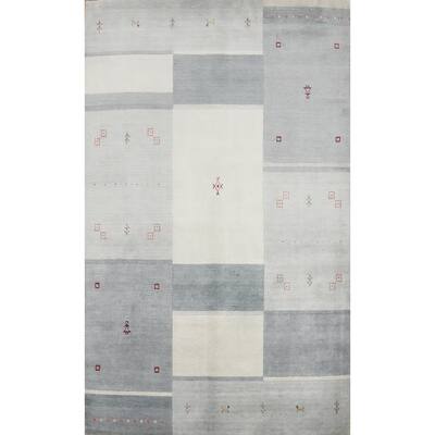 Hand Knotted Oriental 100% Wool Carpet Tribal Geometric Greys & Charcoal Gabbeh Area Rug - 7' 7'' X 5' 4''