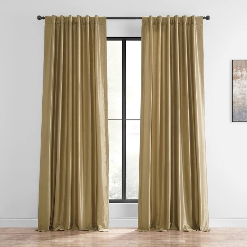Exclusive Fabric Flax Gold Textured Silk Single Curtain (1 Panel) - 50 X 108 - Flax Gold
