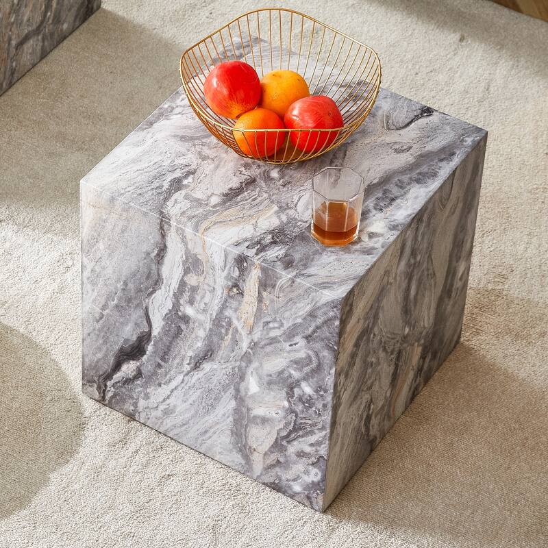 GDFStudio Thalassine Wood Coffee Table with Sleek Marble-Textured - Grey