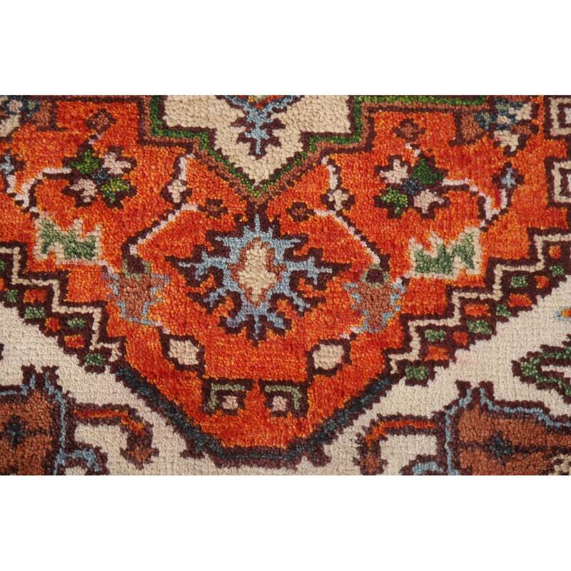 Geometric Heriz Indian Runner Rug Hand-knotted Wool Carpet - 2'7"x 8'0"