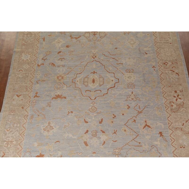 Vegetable Dye Oushak Turkish Large Rug Hand-Knotted Floral Wool Carpet - 9'11"x 14'0"