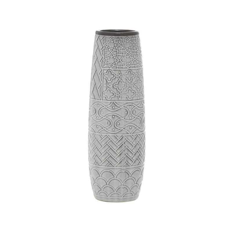 Gray Ceramic Vase with Varying Patterns
