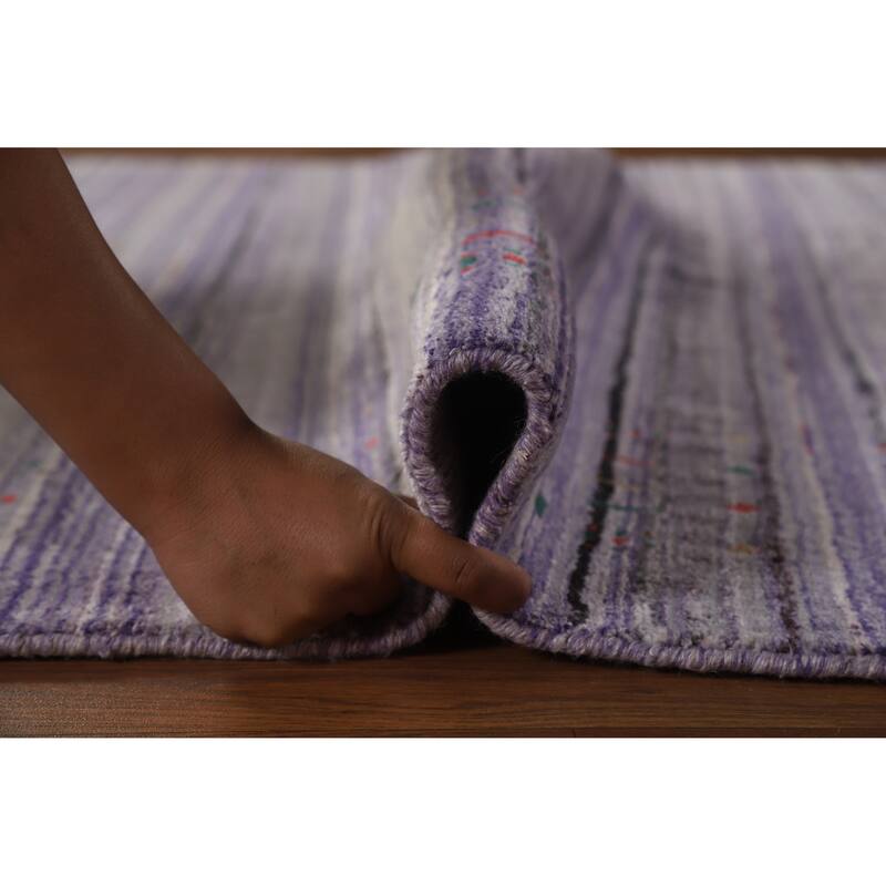 Hand Knotted Oriental 100% Wool Carpet Tribal Stripe Purples Gabbeh Area Rug - 8' 3'' X 5' 2''