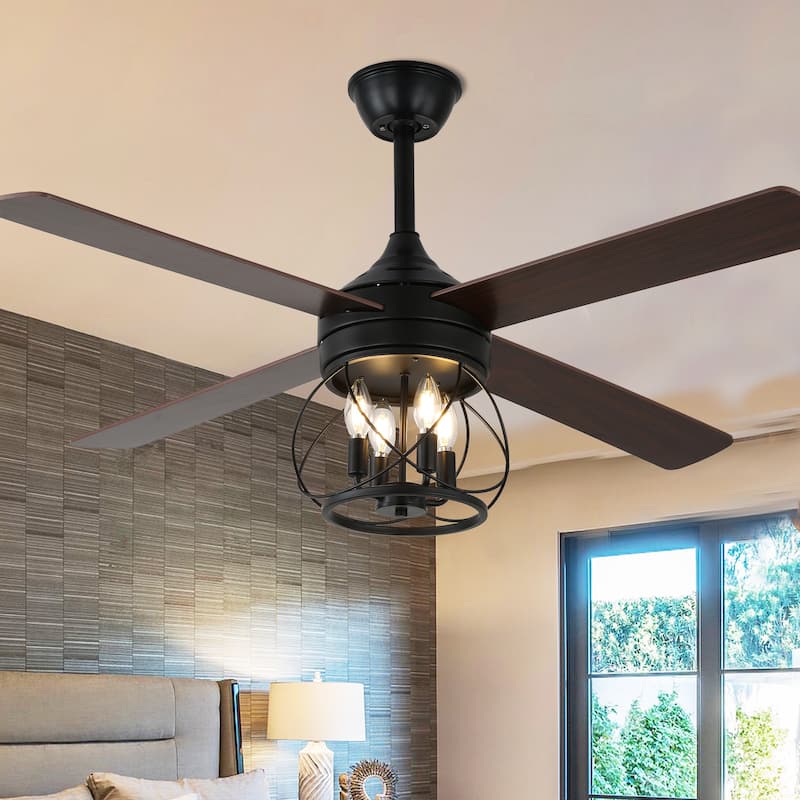 52" Industrial Ceiling Fan 6-speed Reversible Motor with Light and Remote - 52inch - 52inch - Remote
