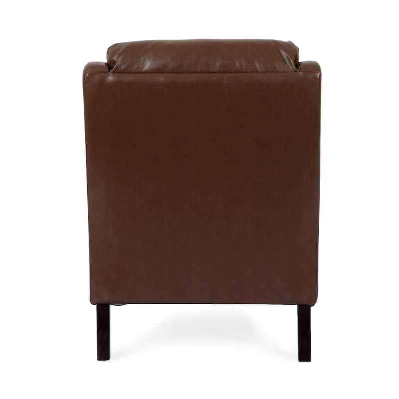 Dark Brown Modern 28.25" High Back Upholstered PU Club Chair with Rubber Wood Legs and Waterfull Back