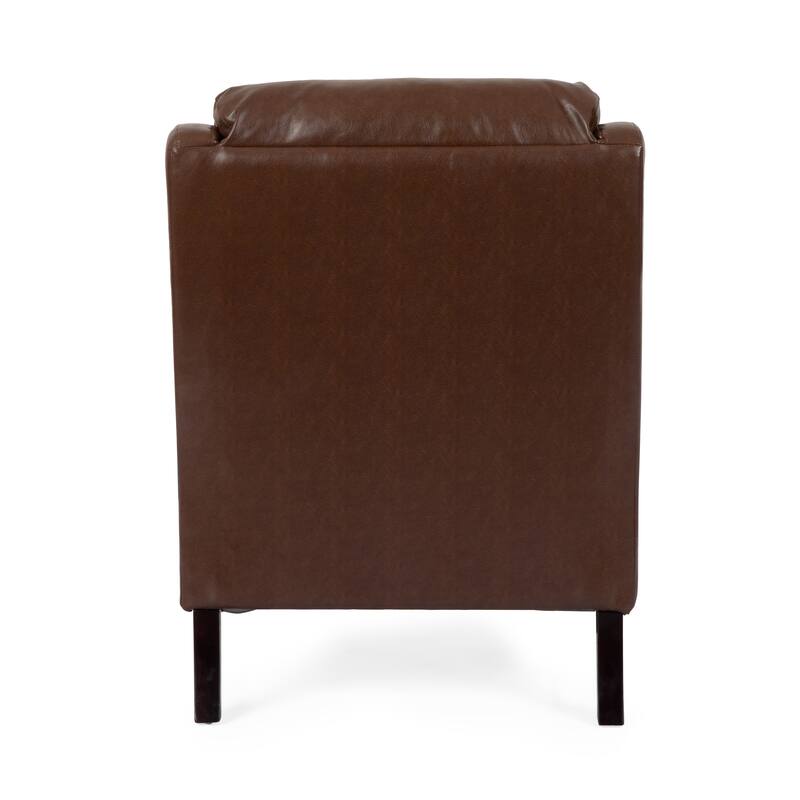 Modern 28.25" High Back Upholstered PU Club Chair with Rubber Wood Legs and Waterfull Back