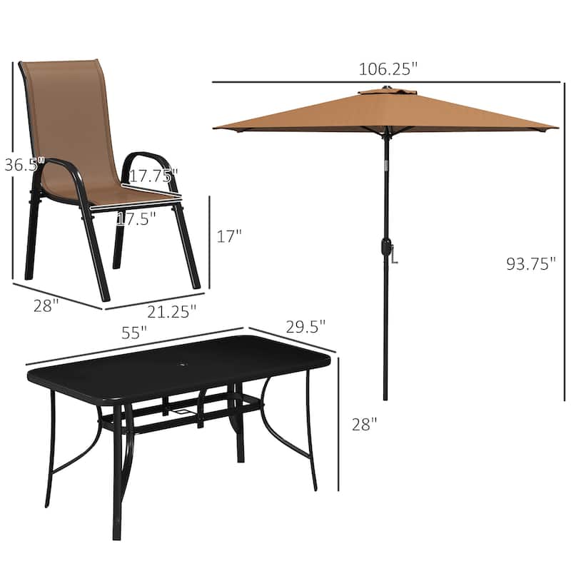 7-Piece Patio Furniture Set with Aluminum Table and Mesh Chairs Included Large Outdoor Umbrella - 55.1" L x 29.5" W x 28" H