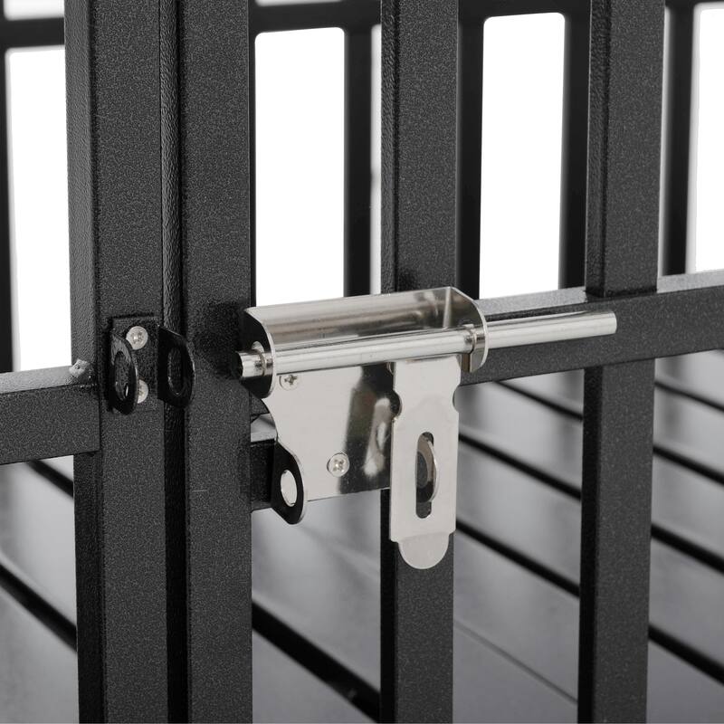 52" Crate Large Dog Cage with 4 Lockable Wheels and Removable Bottom Tray, Metal Dog Crate with Top Opening