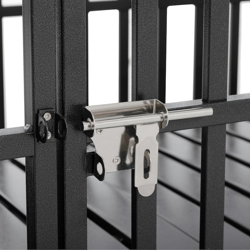 52" Heavy Duty Dog Crate, XL Metal Dog Kennel Cage for Large Dogs, Pet Crate with 2 Door, 4 Lockable Wheels & Removable Tray