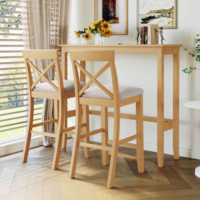 Farmhouse 48 Inch Bar Height Dining Set with Two Chairs for Small Spaces and Versatile Use