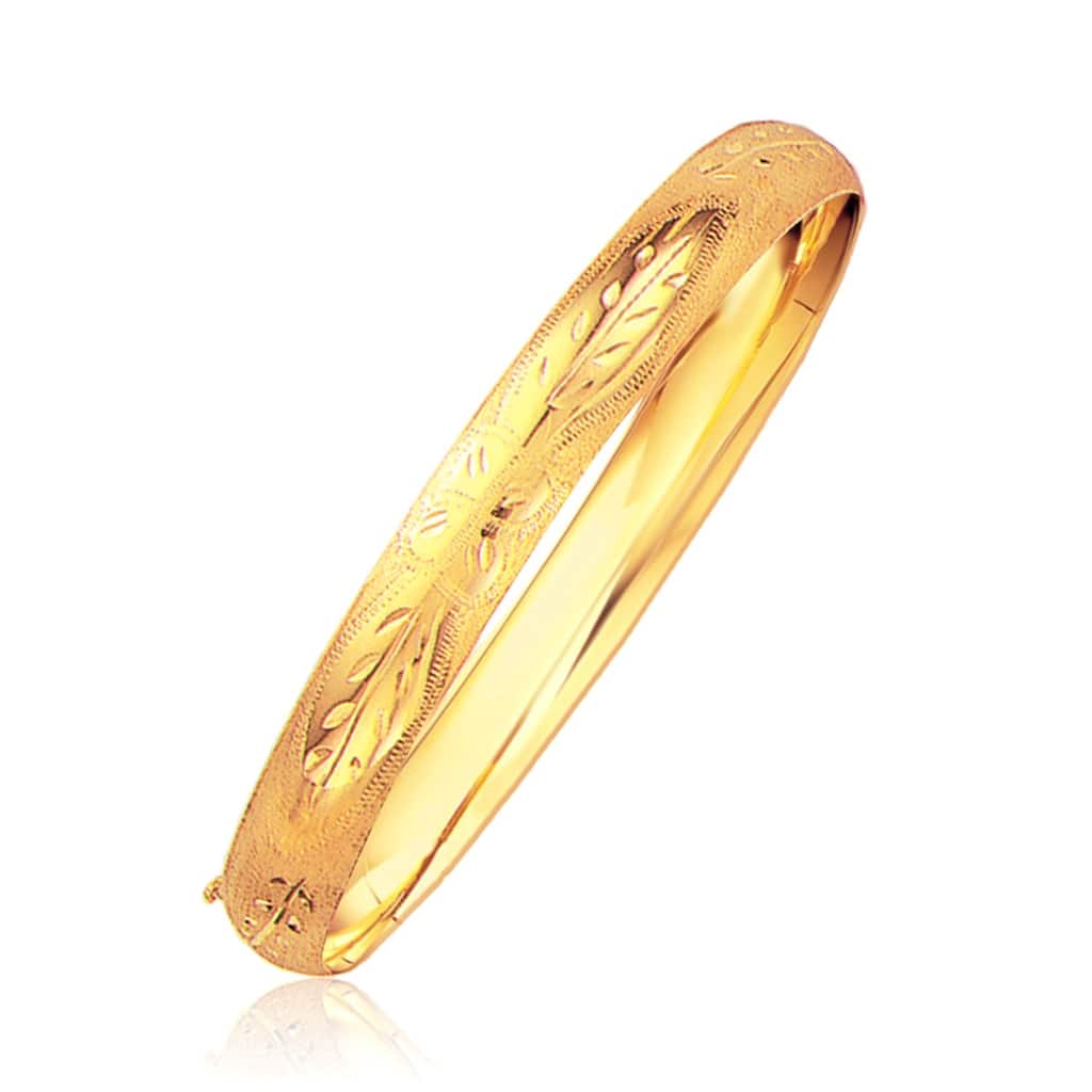 MayaMila Classic Floral Carved Bangle in 14k Yellow Gold (8.0mm)