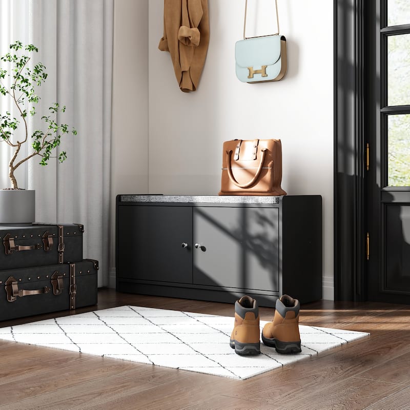 Shoe Storage Bench Storage Entryway Bench Door Cabinet Cushioned
