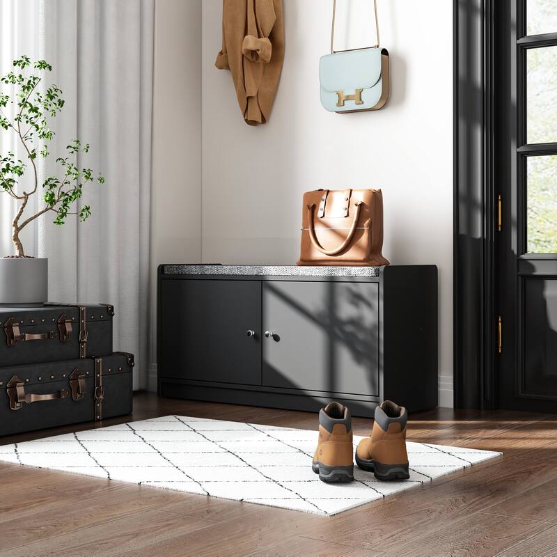 Timechee Entyrway Shoe Change Bench Storage Cabinets with Cushion