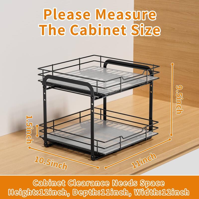 Spice Organization for Cabinet,2 Tier Pull out Spice Rack Organizer,Slide out Heavy Duty Metal Shelf Rack